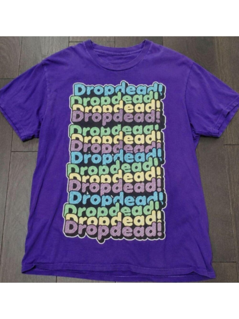 Dropdead Purple graphic tee with multicoloured